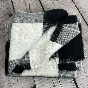 SCARF Chunky Warm Cozy large block plaid rectangular scarf black and white thumbnail 9