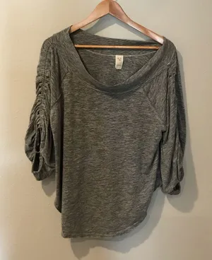 Free People We the Free Grey Cinched Sleeve Top thumbnail 1