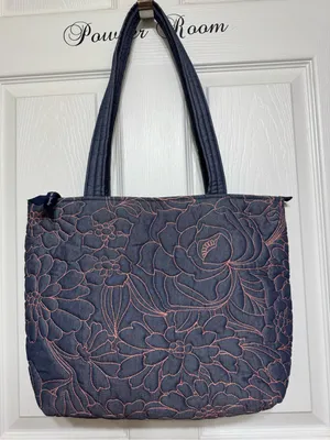 Vera Bradley Small Vera Tote Aloha Blooms Quilt Embroidered Denim Midnight thumbnail 1