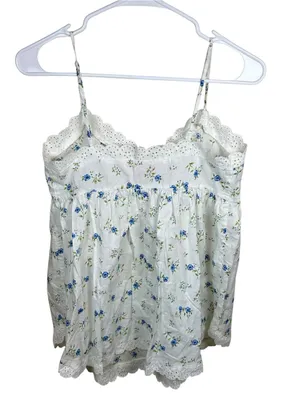 Victoria’s Secret Y2K Floral Eyelet Babydoll Cami White Blue Coquette Small thumbnail 3