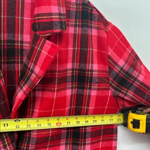 Old Navy Women’s Long Coat Red Tartan Plaid Oversized Soft Brushed Duster~L thumbnail 10