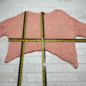 Coco Carmen Crochet Sweater OS Pink Open Knit Pullover Oversized‎ Beachy Relaxed thumbnail 2