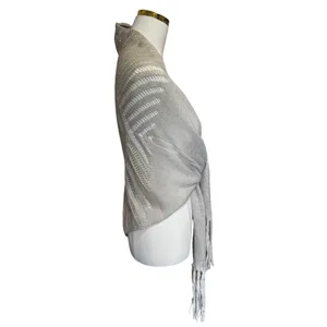 Free People Knit Wrap Scarf Shawl Fringe Convertible Boho Cream 72” Wide thumbnail 2