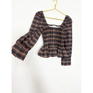 Peppermayo Joyce Long Sleeve Cotton Shirred Top Size 6 Chocolate Check Smocked thumbnail 11