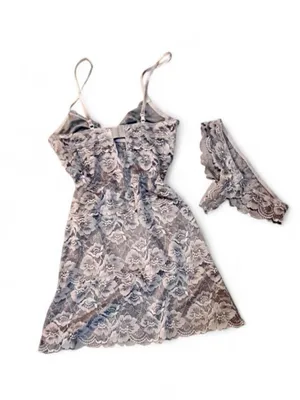 BLUSH Grey Floral Lace Chemise & Matching Panty Lingerie Set NWOT Retail $78 thumbnail 3