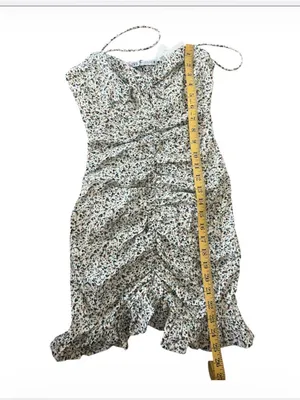 Zara White Floral Ruched Spaghetti Strap Mini Dress XS thumbnail 4