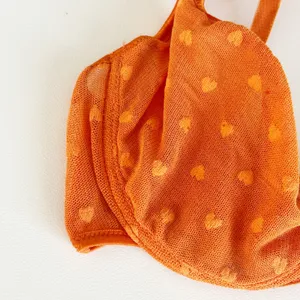 Moschino Womens Orange Heart Flocked‎ Mesh Vintage Italian Lingerie Bra Size 36B thumbnail 2