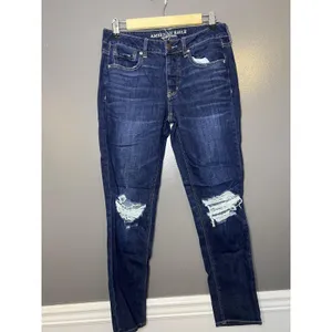 American Eagle Outfitters Tomgirl Jeans Womens 4 Dark Wash Blue Distressed Denim thumbnail 2