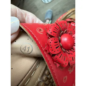 Earth Origins Cetana Red Leather Floral Thong Sandals Size 41 Massage Footbed thumbnail 2