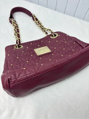 Nicole Miller Quilted Shoulder Bag‎ in Burgundy with Gold Hardware thumbnail 9