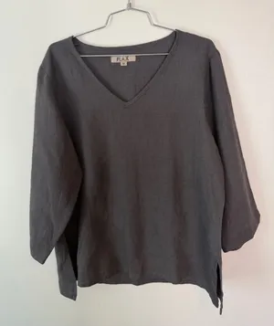 Flax V Pullover Linen Shirt Grey Medium thumbnail 1