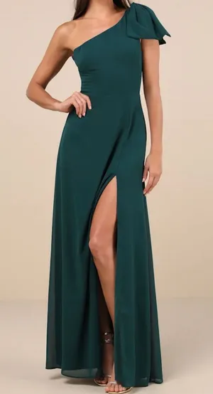 Lulu's One-Shoulder Emerald Green Dress thumbnail 1
