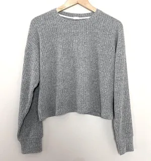 Aritzia Wilfred Free Ribbed Sweater Crewneck Gray Lightweight Size L thumbnail 8
