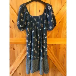 Ophelia Roe Button Front Dress Size Med Floral Short Sleeve Off Shoulder (1149) thumbnail 6