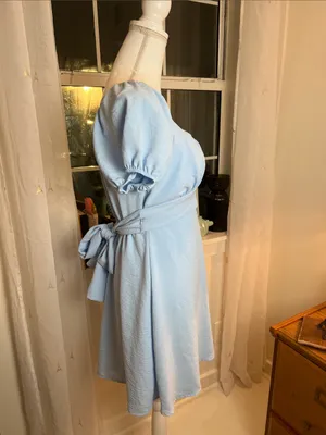 Altar'd State Baby Blue Puff Sleeve Empire Dress size medium. thumbnail 6