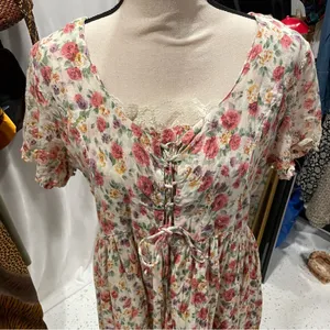 Vintage soft cotton floral boho maxi corset dress lace prairie pixie thumbnail 5