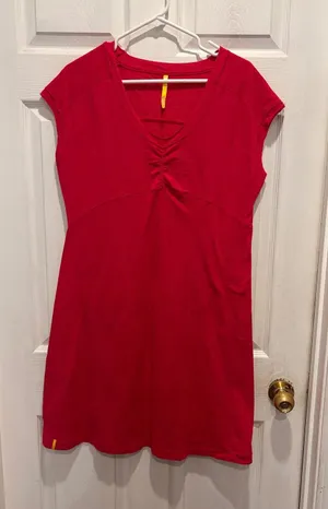 Lole Pink Organic Cotton Slub Knit V-Neck Cap Sleeve Dress Wmns L Empire‎ Waist thumbnail 1