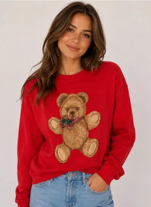 Vintage Teddy Bear Christmas Sweatshirt‎ Holiday Kitsh Nostalgic 90s Whimsical S thumbnail 1