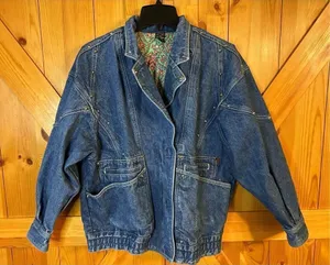VTG 80s Jag Jean Studded Dolman Sleeve Bomber Denim Jean Jacket Grunge Sz Small thumbnail 1