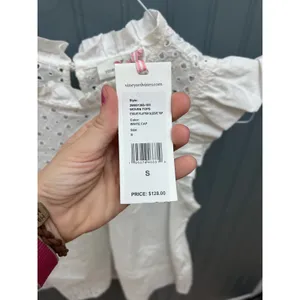 Vineyard Vines White Eyelet Flutter Sleeve Top Ruffle Neck 2W001368 NWT S‎ thumbnail 2
