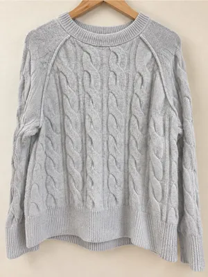 Aerie Soft Cable Knit Oversized Sweater Gray XXS thumbnail 2