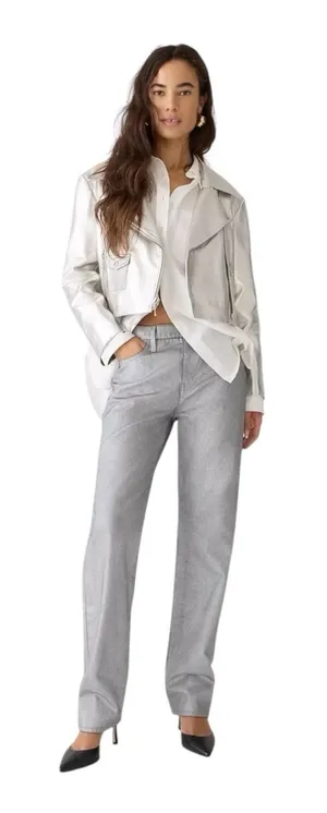 J.Crew Collection‎ Women's Straight Slouchy Jean Metallic Silver Size 28 BT619 thumbnail 1