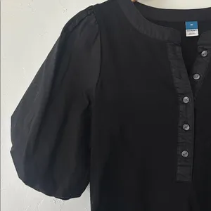 Old Navy Black Dual Texture Puff Sleeve Ribbed Henley Top thumbnail 3