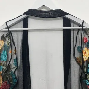 Women Floral Embroidered Mesh Long Jacket Cardigan Casual Coats Beach One Size thumbnail 4