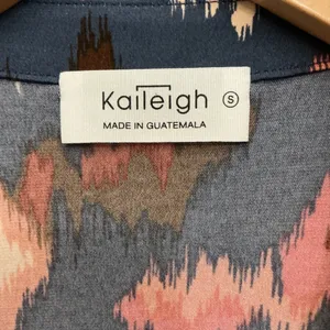 Kaileigh Navy Blue Coral Abstract Ikat Print Midi Wrap Dress 3/4 Sleeve Small thumbnail 4