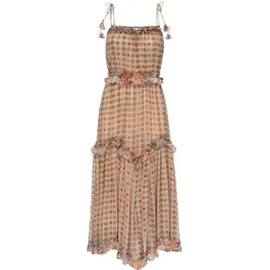 MISA Los Angeles Nita Midi Ruffle Dress in Flora Tile Mix Green and Pink Size M NWT thumbnail 3