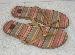 Sanuk striped slip on thong sandals sz 10 thumbnail 1