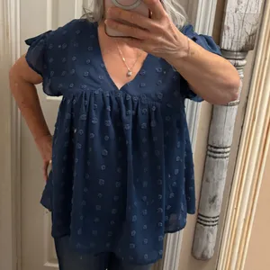 Entro Blue V-Neck Flutter Sleeve Women's Top thumbnail 1