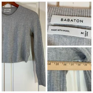 Babaton Aritzia Gray Wool Linen Ribbed Cropped Sweater Medium Neutral‎ Cozy thumbnail 8