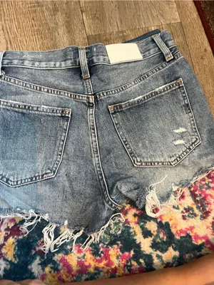 pistola medium blue distressed frayed denim shorts thumbnail 10