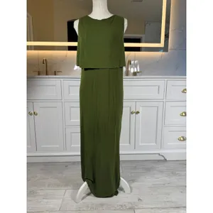 Next Maternity Maxi Dress Womens 12 Olive Green Nursing Layered Sleeveless thumbnail 5