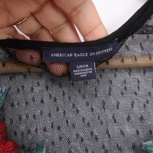 American Eagle Top Womens S Mesh Floral Embroidered Black Sheer Excellent thumbnail 2