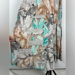 Two by Vince Camuto Tribal Beat Safari Zebra High Low‎ Faux Wrap Midi Dress thumbnail 3