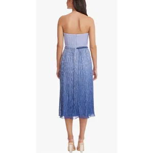 Dress The Population Blue Ombre Strapless Pleated Metallic Midi‎ Dress New thumbnail 3
