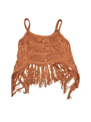 Women’s Crochet Fringe Tank Top Size S Rust Orange Boho Festival Crop Top thumbnail 2
