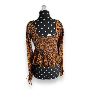 Urban Outfitters Womens Blouse‎ Sz M Ava Smocked Heart Leopard Print NEW thumbnail 7
