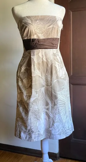 Y2K Vintage MAEVE | Anthropologie Cream and Brown Strapless Dress | 4 Twee thumbnail 1