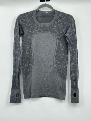 Lululemon Swiftly Tech‎ Long Sleeve Crew Heathered Black Size 6 Seamless Running thumbnail 3