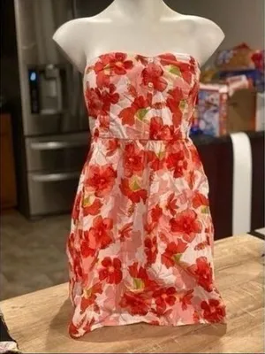 Mossimo Supply Co. Pink Floral Tropical Hibiscus Strapless Mini Dress Size S thumbnail 1