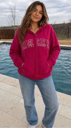 Playa Del Carmen Pink Zip-Up Hoodie with Embroidered Logo Size XL thumbnail 1
