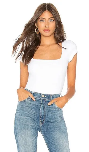 Free People Square Eyes White Square Neck Bodysuit thumbnail 1