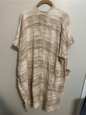 Free People River Bend Fringe Raw Hem Kimono Duster Cover up in Natural thumbnail 4