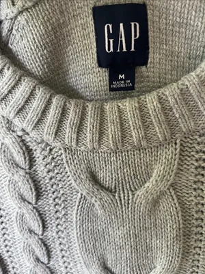 GAP Women's Light Gray Cable-Knit Crewneck Sweater thumbnail 3