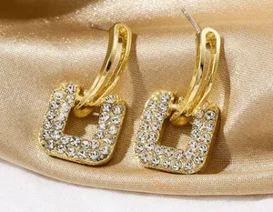 Elegant Gold Plated Square Stud Sparkling Earrings thumbnail 2