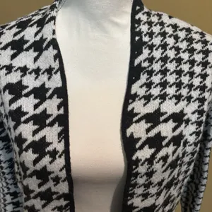 Nine West Women's XS Houndstooth Open Front Long Cardigan Black‎ White thumbnail 3