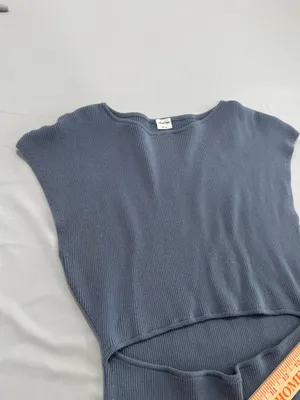 Aritzia Wilfred Free Cut-Out Knit Mini Dress in Dune‎ Blue Size Large thumbnail 8